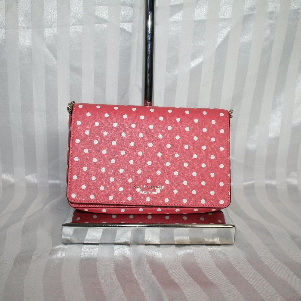 KATE SPADE SPENCER POLKA DOT CHAIN CROSSBODY BAG PEACH MELBA MULTI